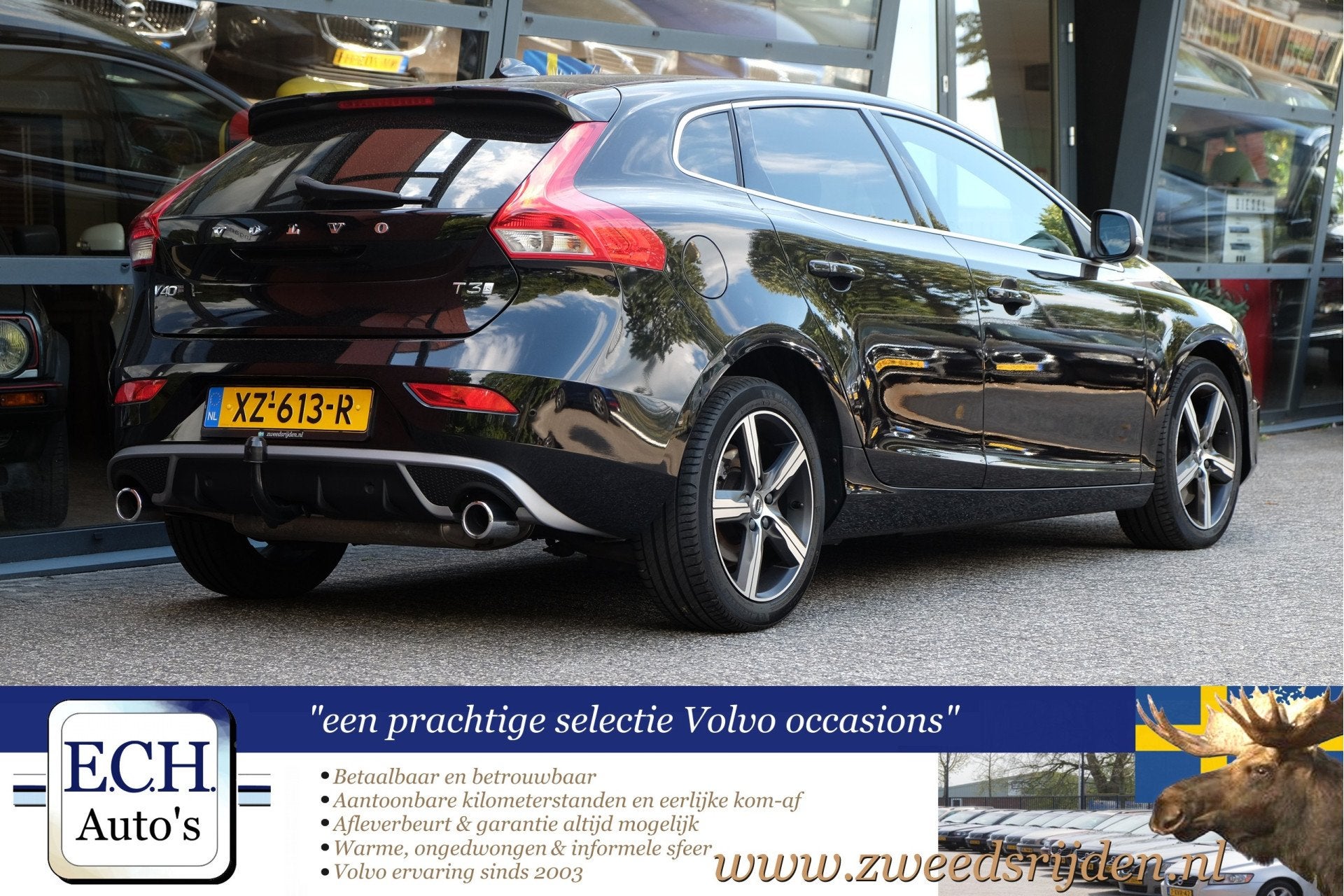 Volvo V40 T3 Automaat Polar+ Sport, Panoramadak, Schakelflip, 4 cilinders, 700 kg, Zwart, Bedrijf