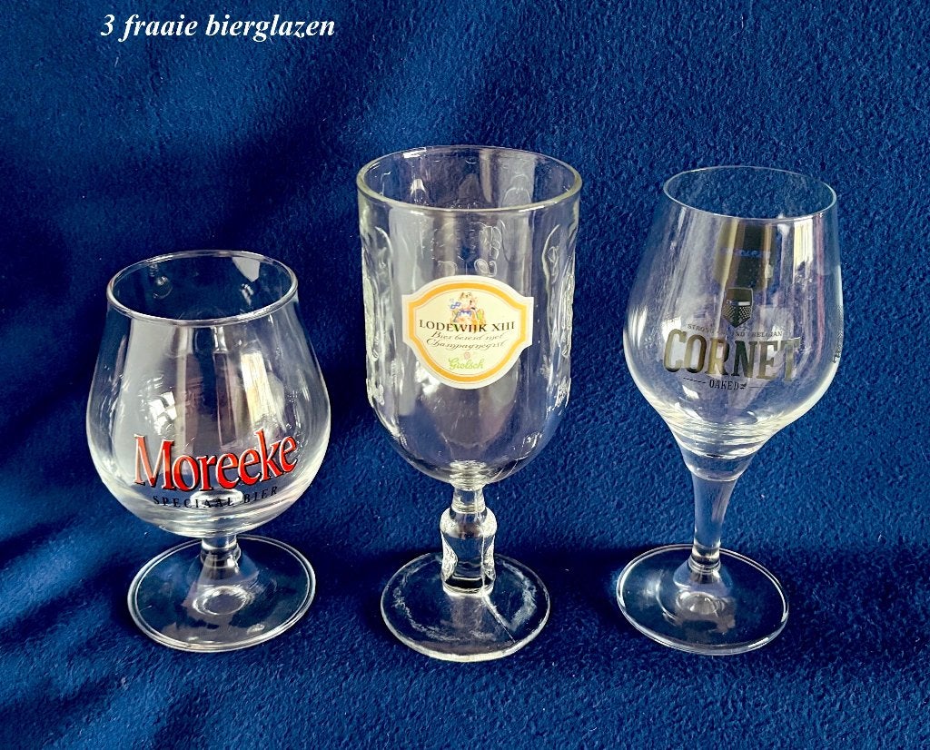 3x Bierglas € 7,50 p/s Moreeke Lodewijk XIII Grolsch Cornet, Verzamelen, Biermerken, Ophalen, Gebruikt, Glas of Glazen, Grolsch