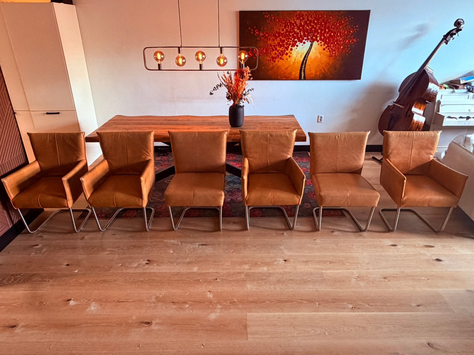6 Jess eetkamerstoelen, Huis en Inrichting, Bruin, Leer, Ophalen of Verzenden, Zo goed als nieuw