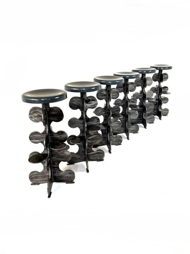 Set van 6 sculpturele gietijzeren barkrukken ‘80, 5 krukken of meer, Met voetsteun, 60 tot 90 cm, Ophalen of Verzenden