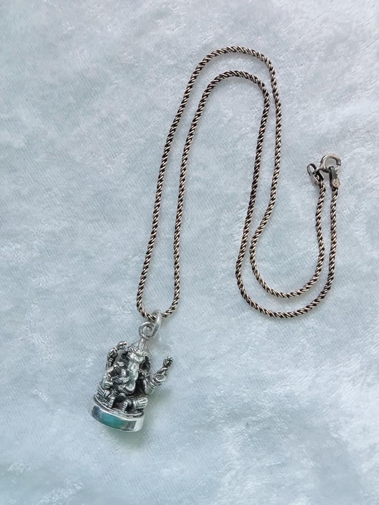 Mooie Zilveren Ganesha aan Zilveren Ketting, Verzenden, Zilver, Ketting