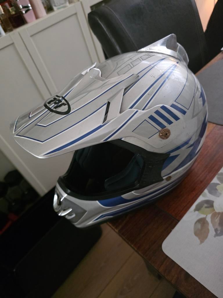 Motorcross helm ZPF - Maat XL - Zilver/Blauw, Overige merken, XL, Ophalen of Verzenden, Tweedehands