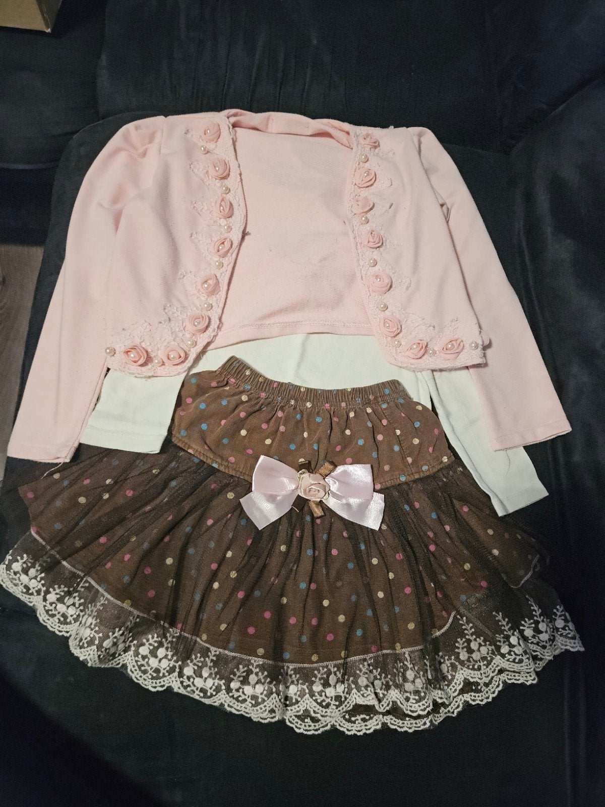 Schattige meisjes set: roze bolero en bruine rok, Ophalen of Verzenden, Gebruikt, Onbekend, Meisje