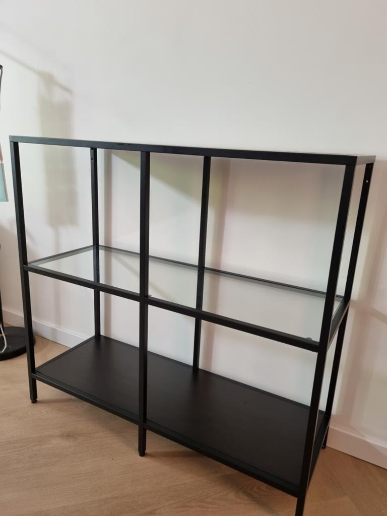 IKEA Vittsjö zwartbruin/glas stellingkast 100x36x93cm, Ophalen, Met plank(en), 100 tot 150 cm, Zo goed als nieuw