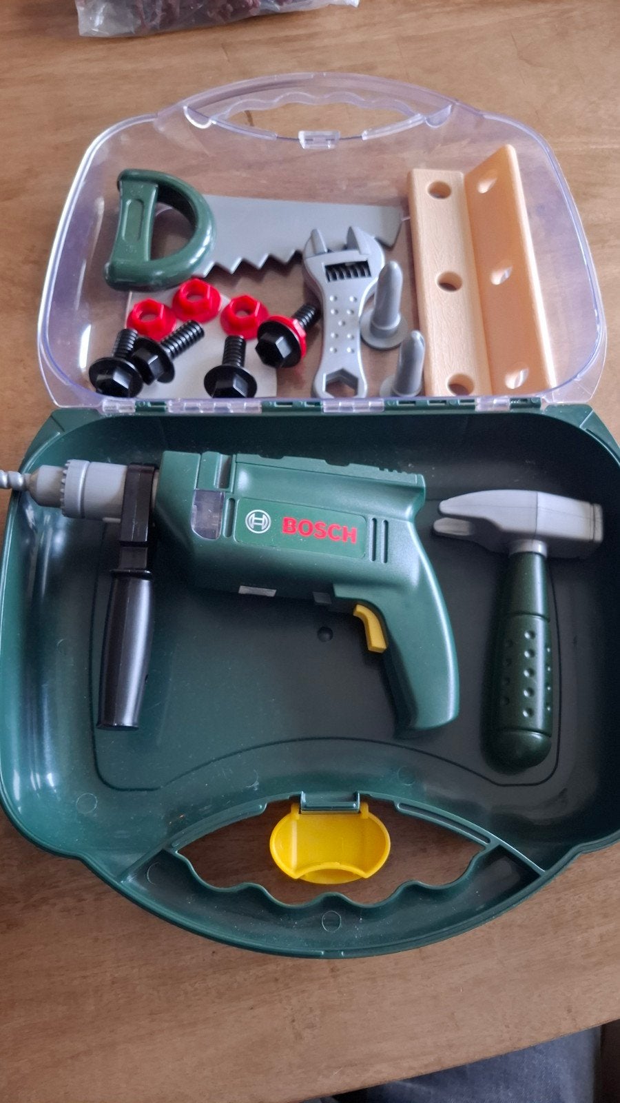 Bosch speelgoed gereedschapskist met boormachine, Ophalen of Verzenden, Zo goed als nieuw, Bouwen