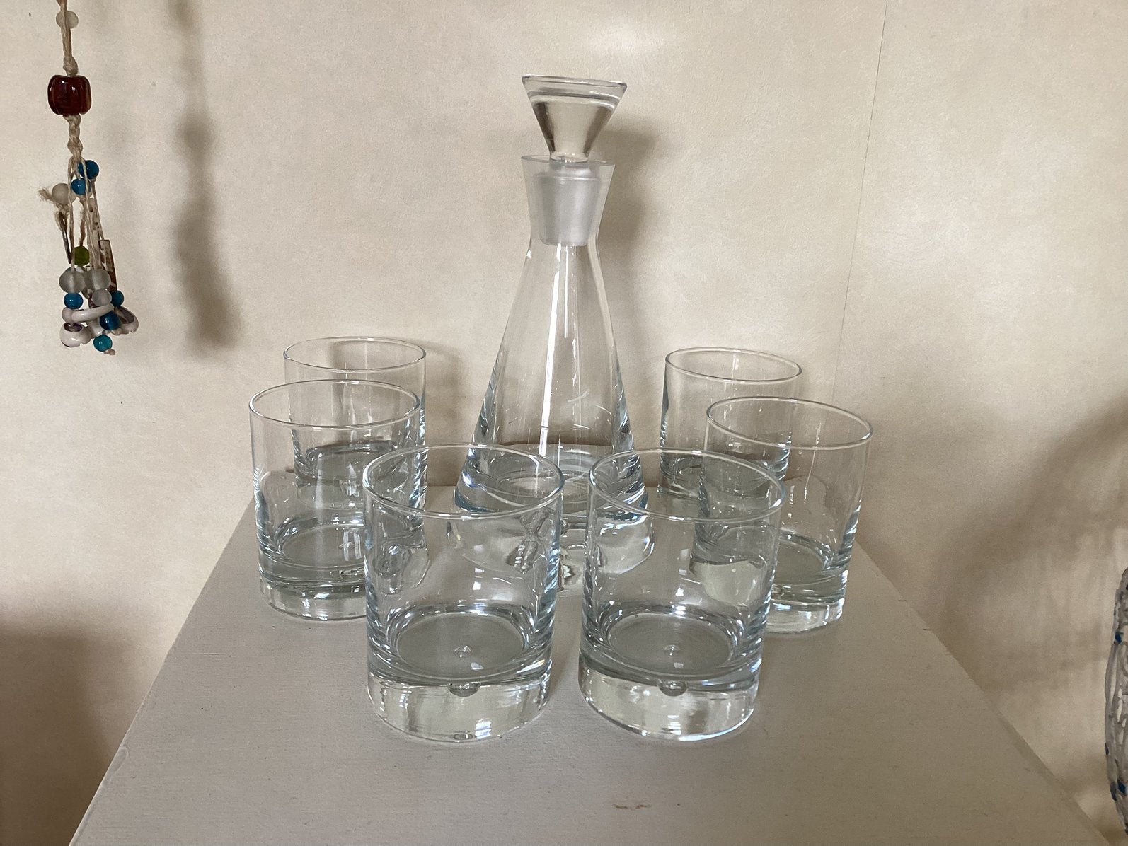 Karaf + 6 glazen ( dikke bodem ) in goede staat , € 12,50, Ophalen of Verzenden