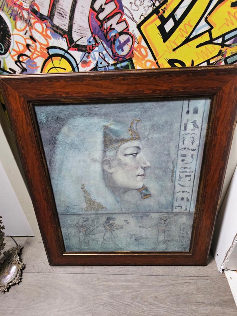 Ingelijste Egyptische kunstprint - Nefertiti, Antiek en Kunst, Ophalen of Verzenden