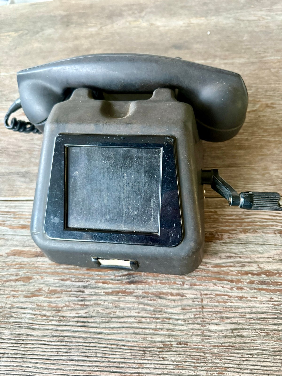 Vintage Krome veldtelefoon met slinger - Zwart, Antiek en Kunst, Ophalen of Verzenden
