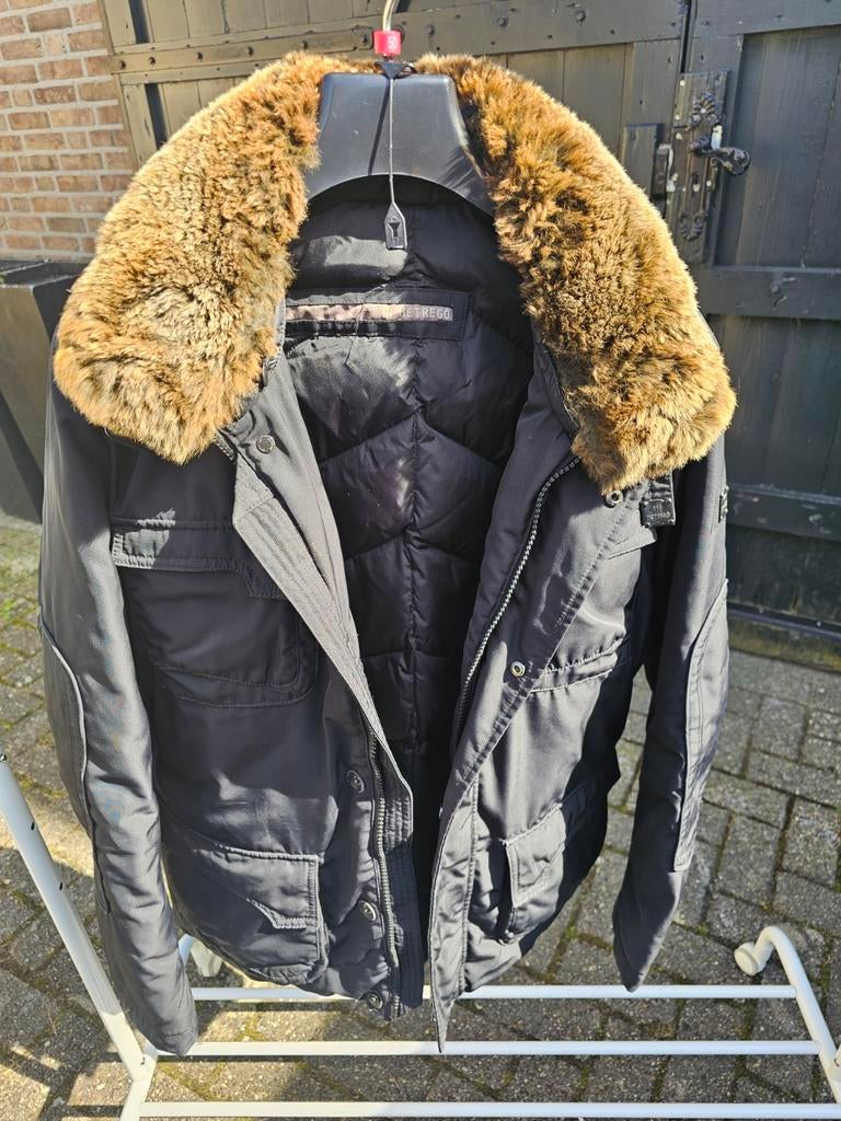 Originele Hetrego winterjas maat L met bontkraag, Kleding | Heren, Jassen | Winter, Hetrego, Maat 52/54 (L), Zwart, Ophalen of Verzenden