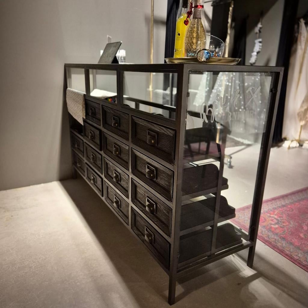 Industrieel dressoir met 16 lades, Ophalen, Gebruikt, 100 tot 150 cm, Industrieel, vintage