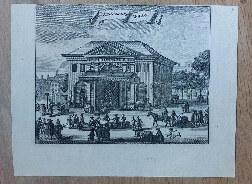 3 / Reguliers Waag te Amsterdam - Caspar Commelin uit 1693, Stadsgezicht, 12 cm, 15 cm, 1600 - 1699