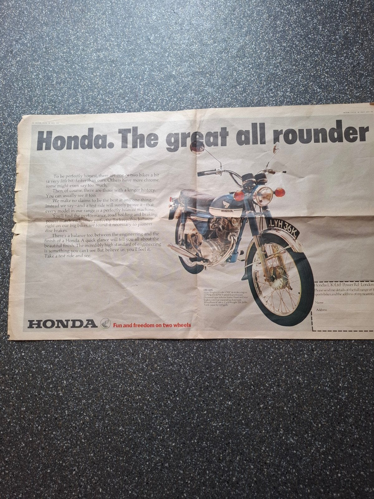 Oude orginele honda cb 125 s poster / advertentie, Fietsen en Brommers, Ophalen of Verzenden