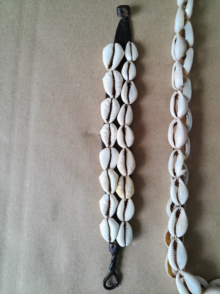 Afrikaanse kauri schelpenketting schelpenkettingen + armband, 68 cm, Wit, Natuurlijk materiaal, Afrika