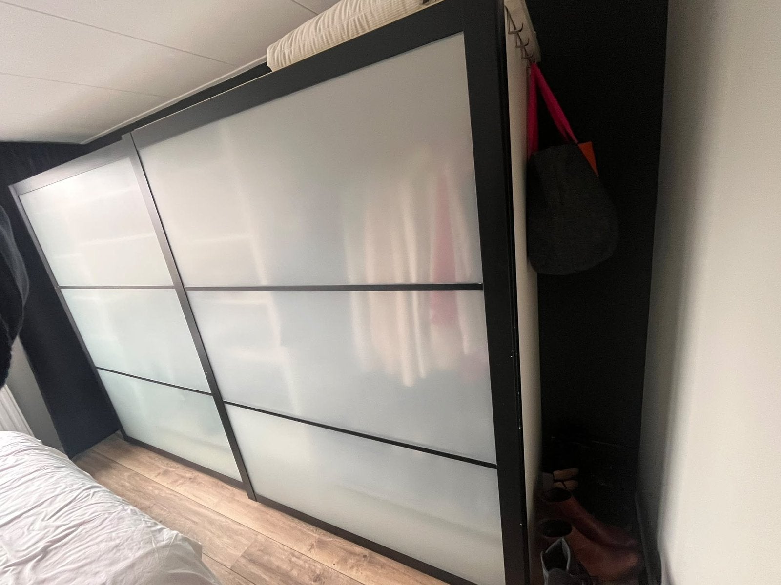Complete set 2 grote IKEA PAX deuren, melkglas incl rails, Ophalen, Gebruikt, 150 tot 200 cm, Set complete deuren