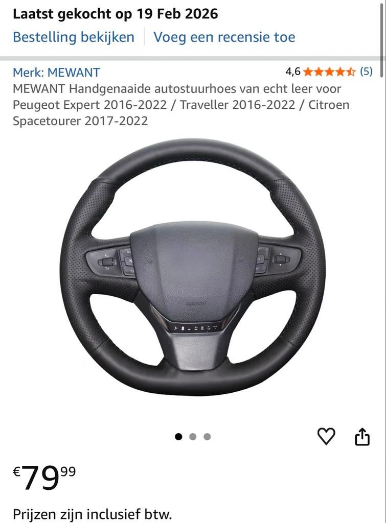 Echt lederen stuurhoes voor Peugeot Expert 2016-2022, Ophalen of Verzenden, Nieuw, Peugeot