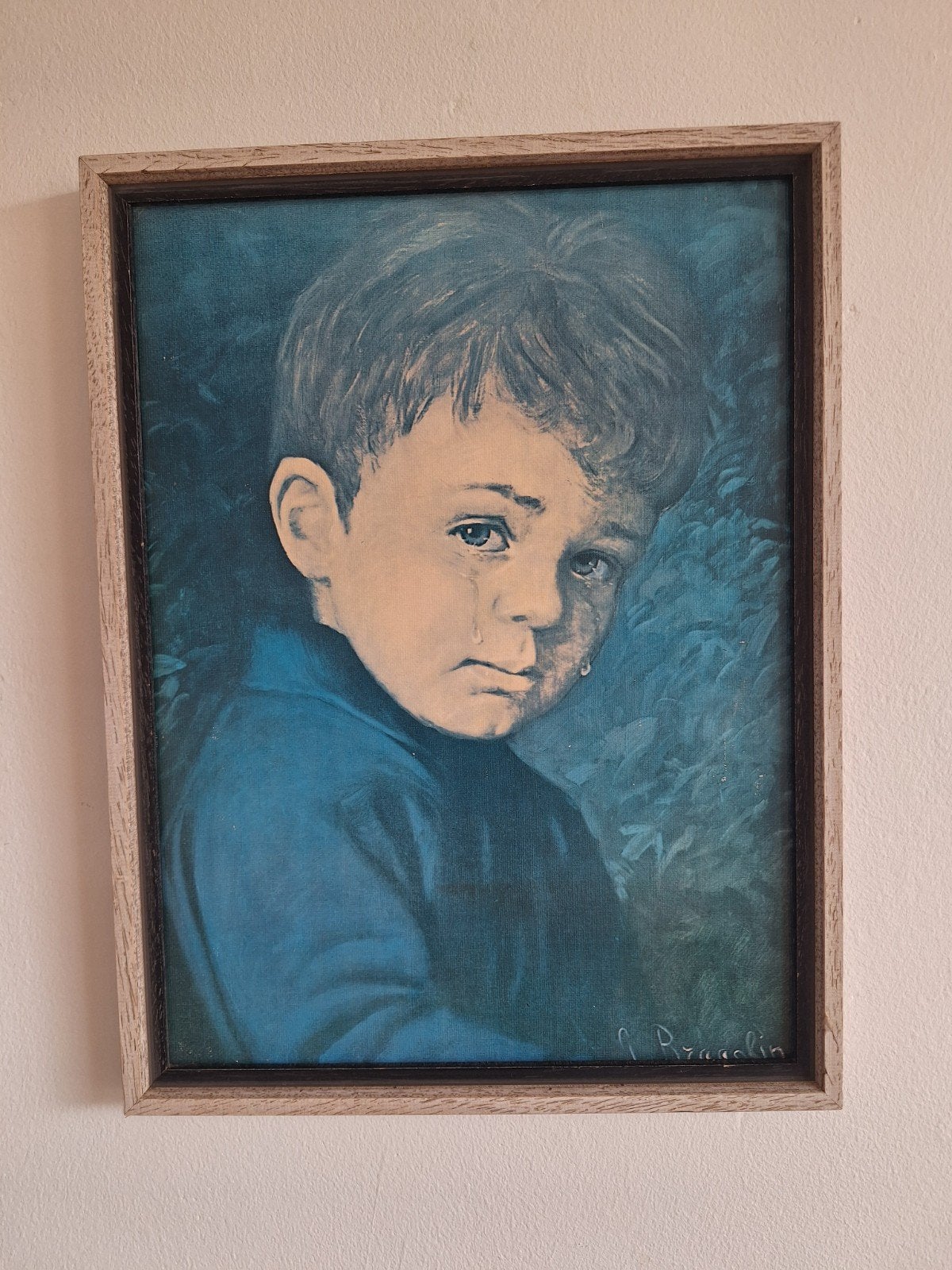 het jongetje met de traan / crying boy, Bragolin, Ophalen of Verzenden, Klassiek, Ingelijst, Portret of Personen