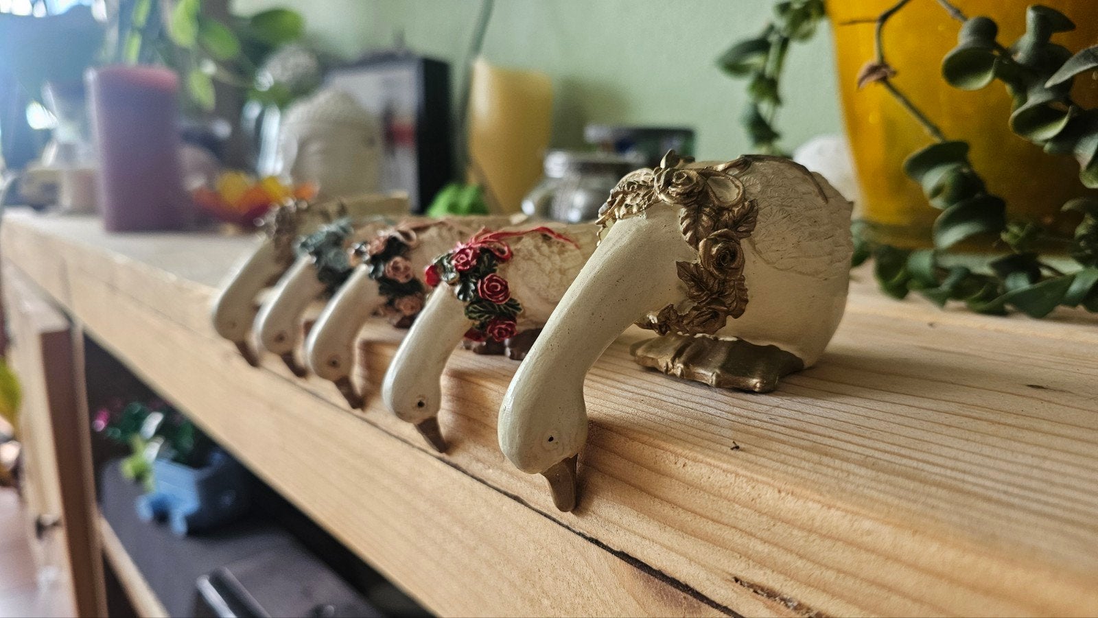 5 Brocante eendjes/zwanen randhangers, Antiek en Kunst, Ophalen of Verzenden