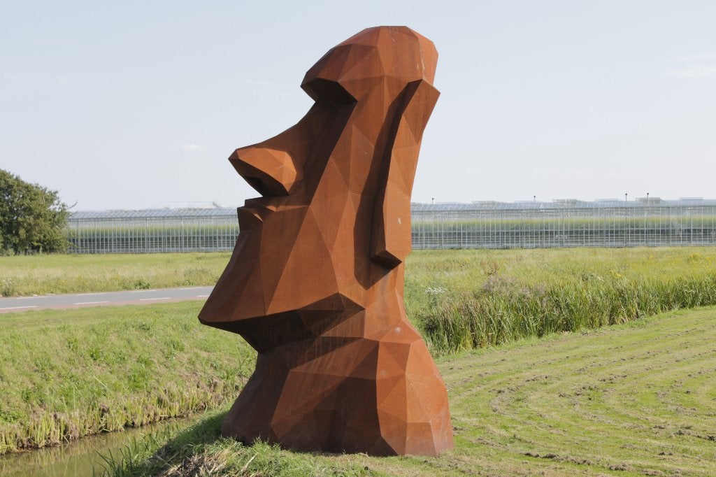 Groot kunstobject Moai, Paaseiland, Cortenstaal, Overige onderwerpen, Weerbestendig, Verzenden, Meer dan 2 meter