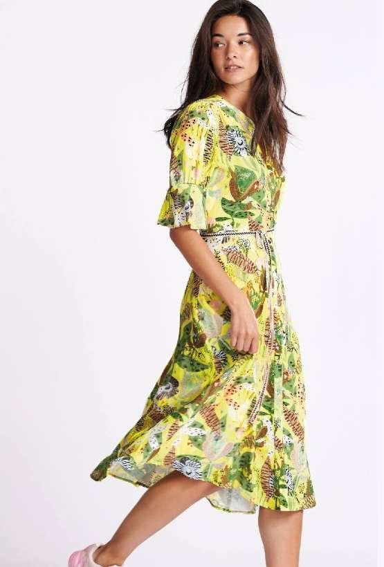 Pom Amsterdam Jungle dress, Kleding | Dames, Jurken, Verzenden, Geel, Maat 42/44 (L), Zo goed als nieuw
