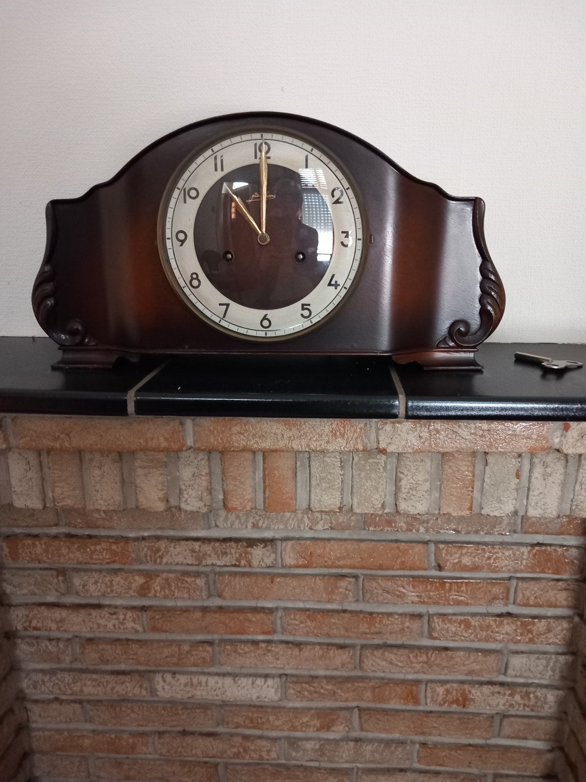 Antieke Junghans Schouwklok - Hout, Ophalen of Verzenden