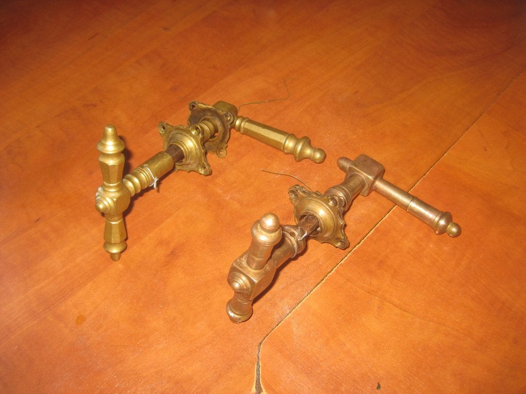 Antieke koperen deurklinken - set van 2, Ophalen of Verzenden, Gebruikt, Koper of Messing, Klink of Kruk