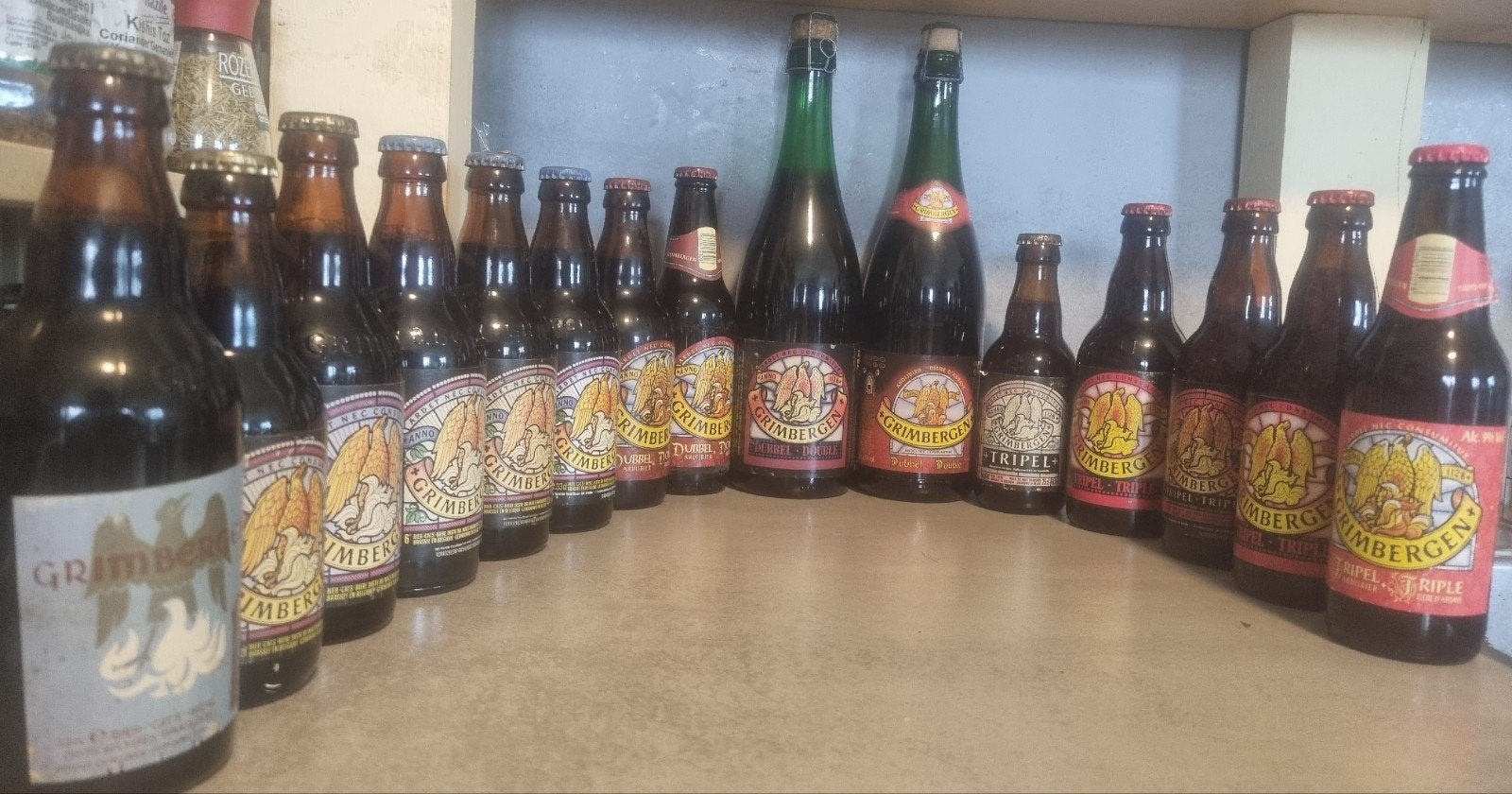 Grimbergen: 3x<84/2x88/90, Dub 75cl 91/08, 96/97 & 5 tripels, Verzamelen, Ophalen of Verzenden, Zo goed als nieuw, Flesje(s), Overige merken