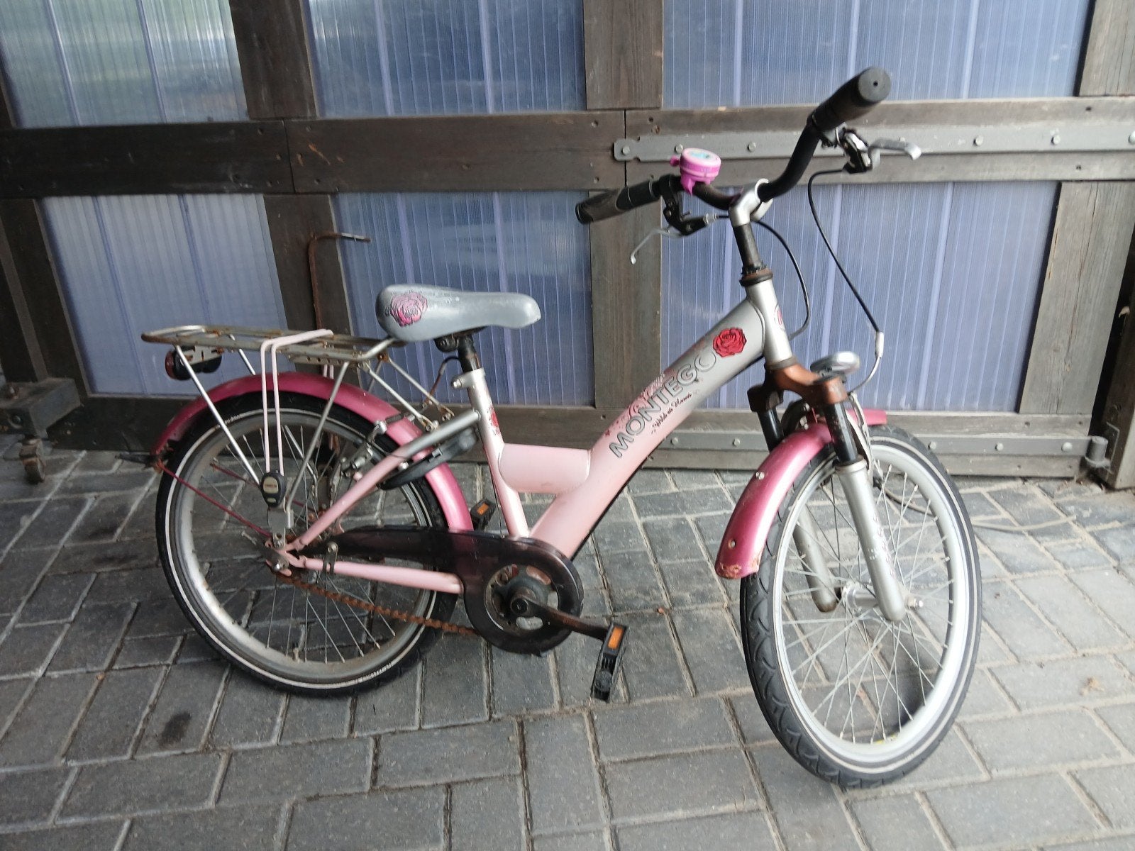 Montego kinderfiets 18 inch - Roze/Zilver, Ophalen, Gebruikt, Montego, Terugtraprem