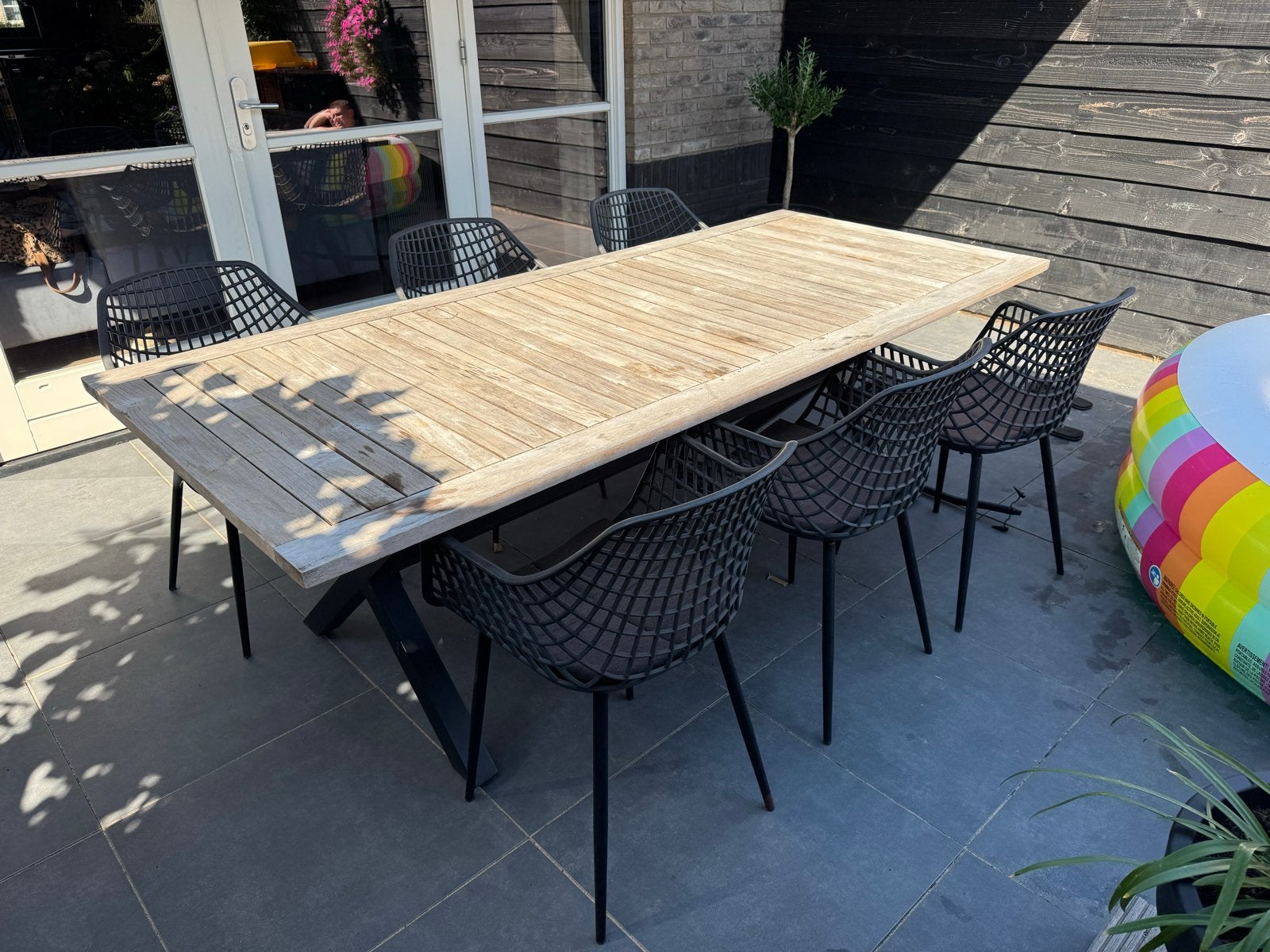 Yoi tuintafel 235,5x100 cm met metalen onderstel, Ophalen, Gebruikt, Rechthoekig, Hout