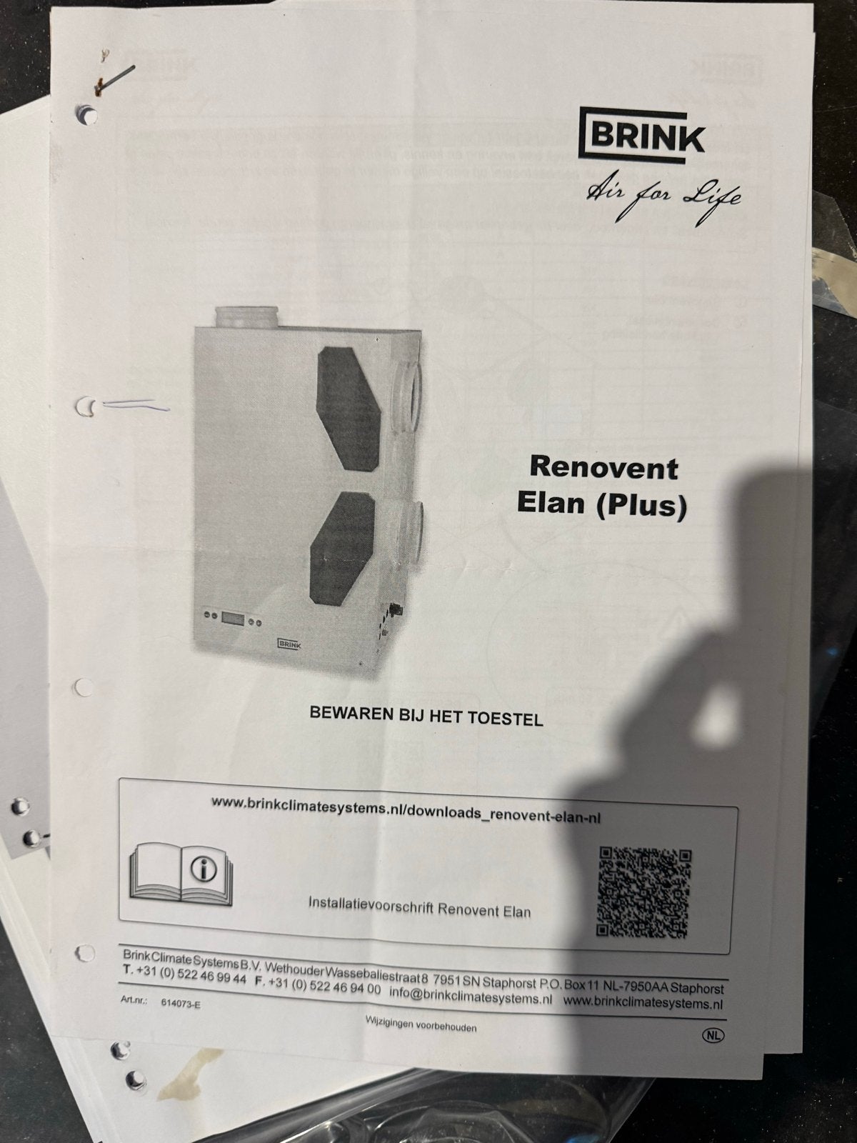 Brink Renovent Elan (Plus) ongebruik/ nooit geinstalleerd, Ophalen, Nieuw, Ventilator en Afzuiger