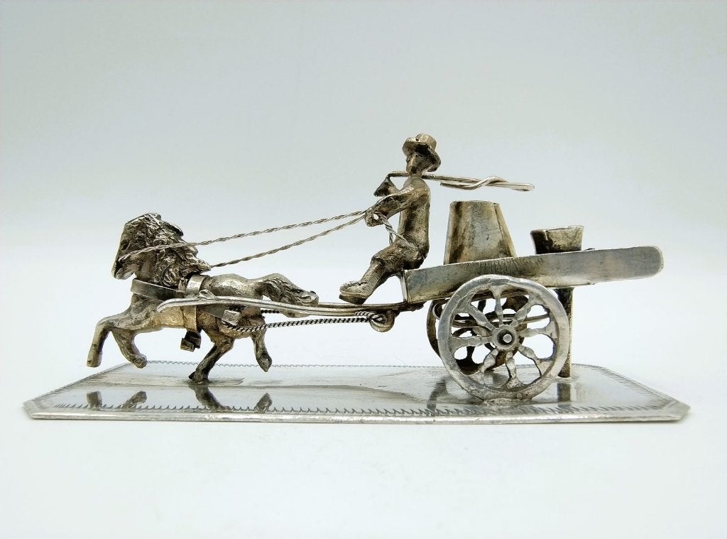 Zilveren miniatuur, melkwagen, J. Postmus, Hoorn, ca. 1920, Verzenden, Zilver
