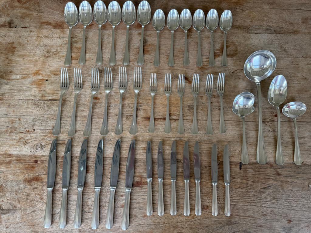Christofle Boreal, compleet art deco verzilverd 6p bestek, Antiek en Kunst, Antiek | Bestek, Ophalen of Verzenden