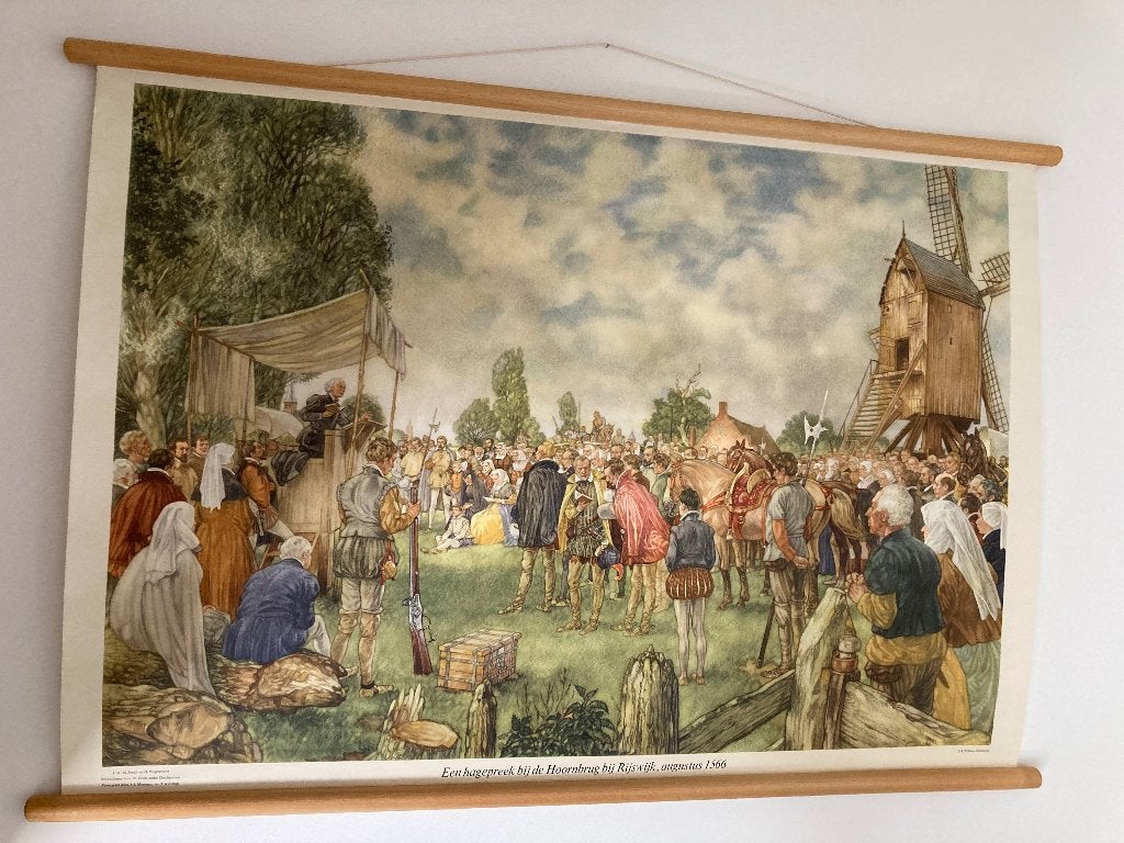 Schoolplaat Hagepreek bij de hoornbrug Rijswijk 1566, Ophalen of Verzenden, Geschiedenis