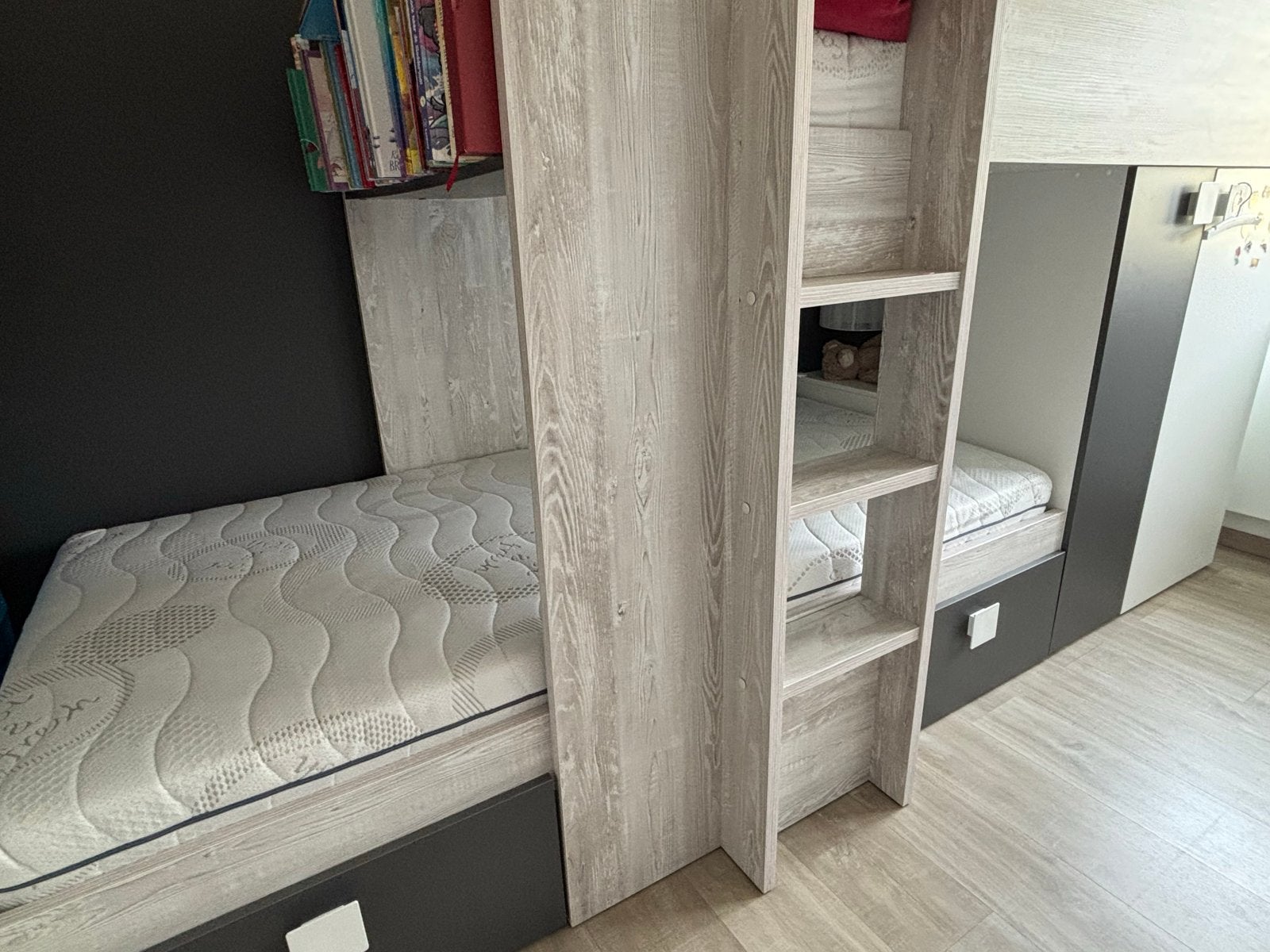 Stapelbed Maxim antraciet met 2 matrassen en lattenbodem, Ophalen, 90 cm, 190 cm of minder, Zo goed als nieuw