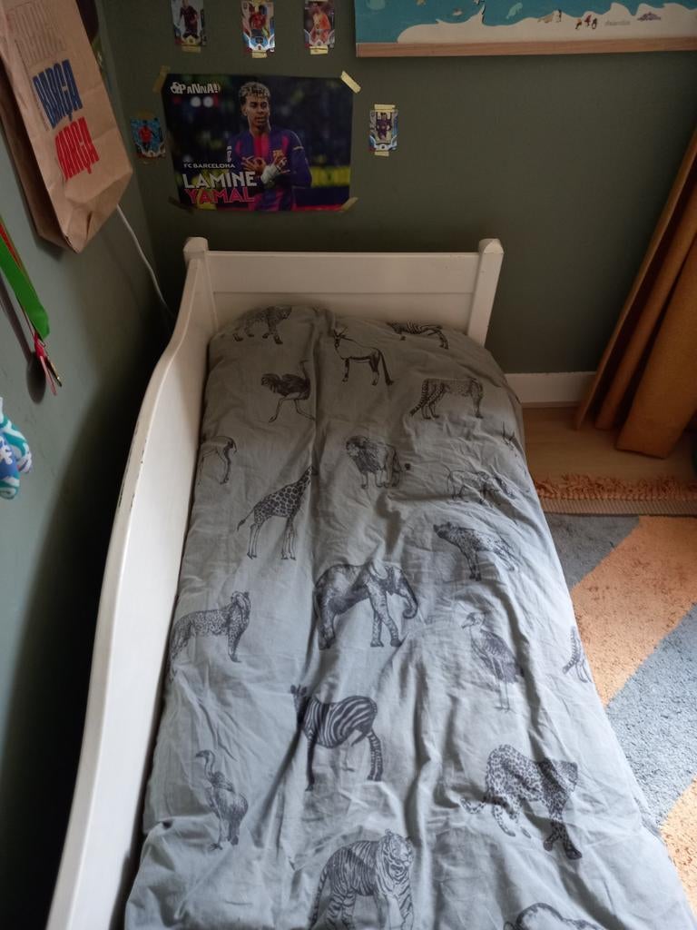 Wit kinderbed met lattenbodem en matras, Gebruikt, 70 tot 85 cm, 140 tot 160 cm, Ophalen