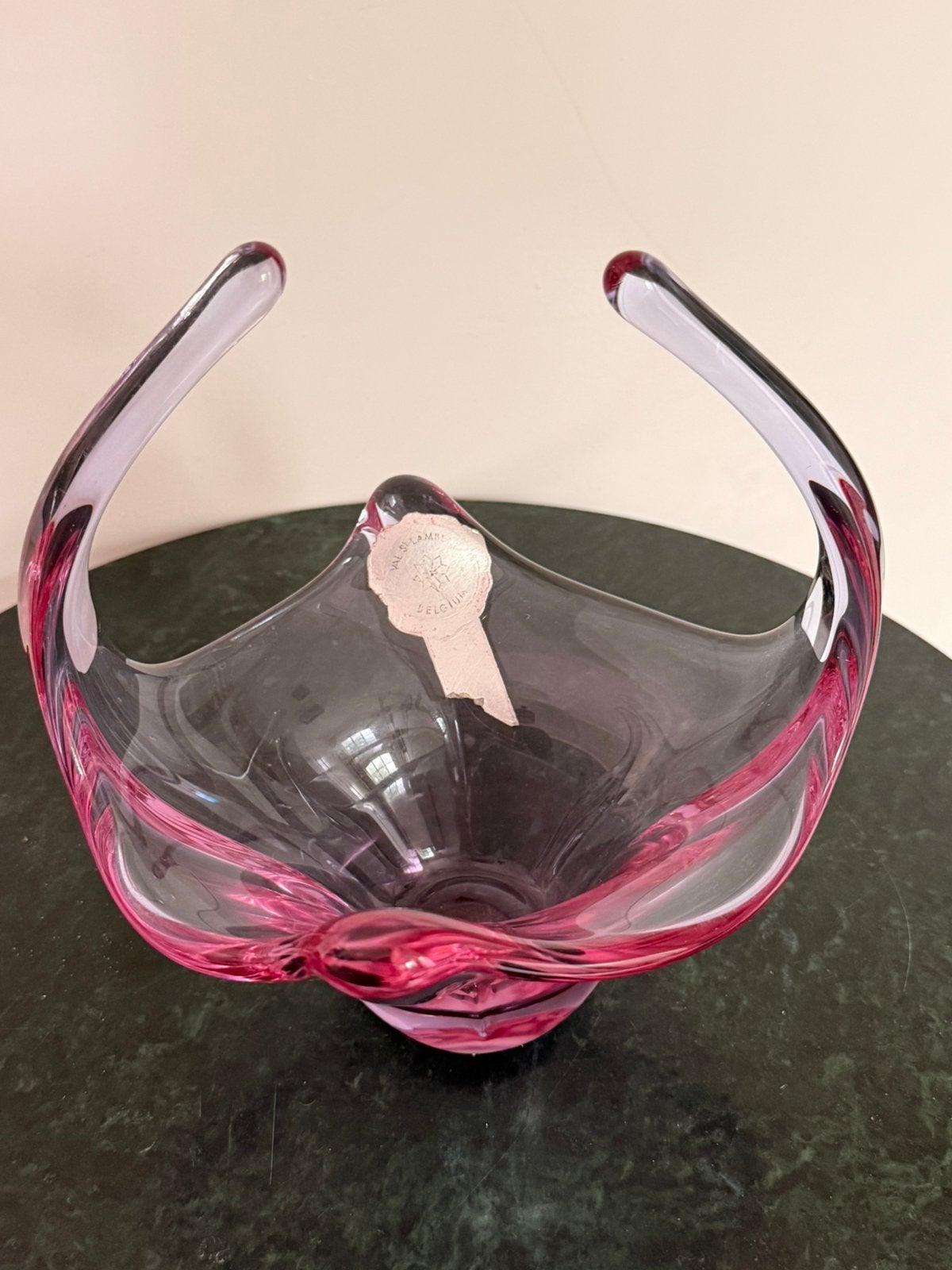 Val Saint Lambert glazen sierschaal/fruitschaal roze kristal, Ophalen of Verzenden