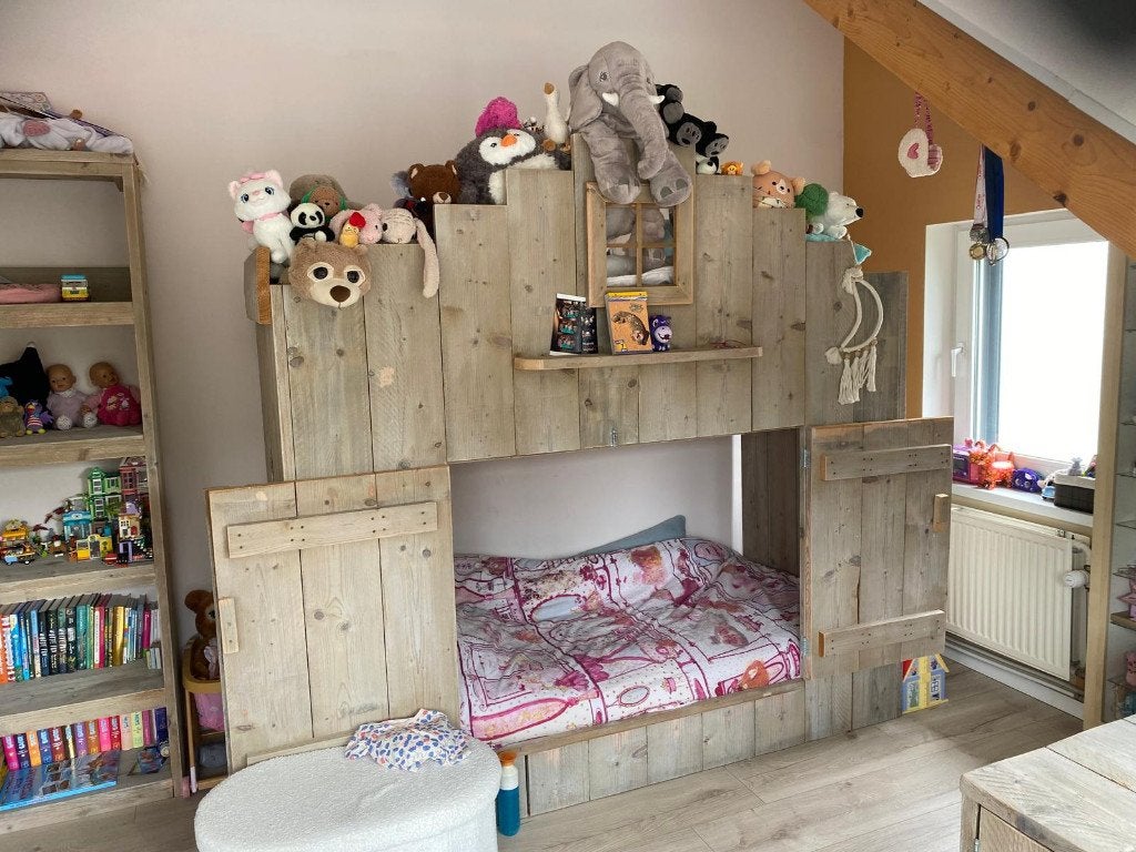 Steigerhouten Kinder Slaapkamer, Ophalen, Zo goed als nieuw, Tweepersoons, Steigerhout