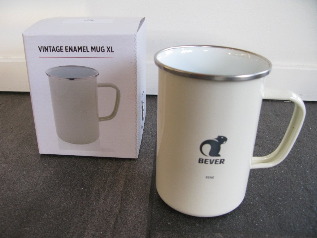 mok camping Nieuw enamel emaille beker xl met naam Rene, Huis en Inrichting, Keuken | Servies, Overige materialen, Nieuw, Ophalen of Verzenden