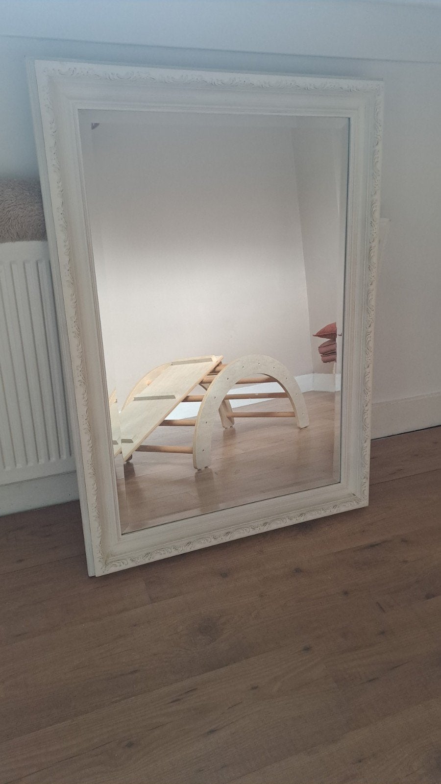 Grote, witte, Franse, barok, facetgeslepen spiegel, 100 tot 150 cm, Ophalen of Verzenden, Zo goed als nieuw, 75 tot 100 cm