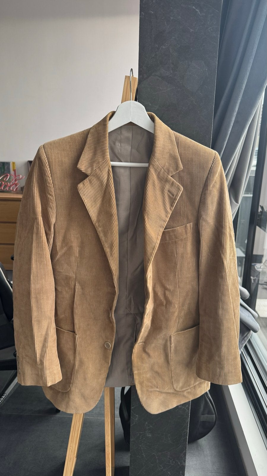 Stijlvol ribfluwelen colbert - Maat 44, Ophalen, Zo goed als nieuw, Maat 46 (S) of kleiner, Beige