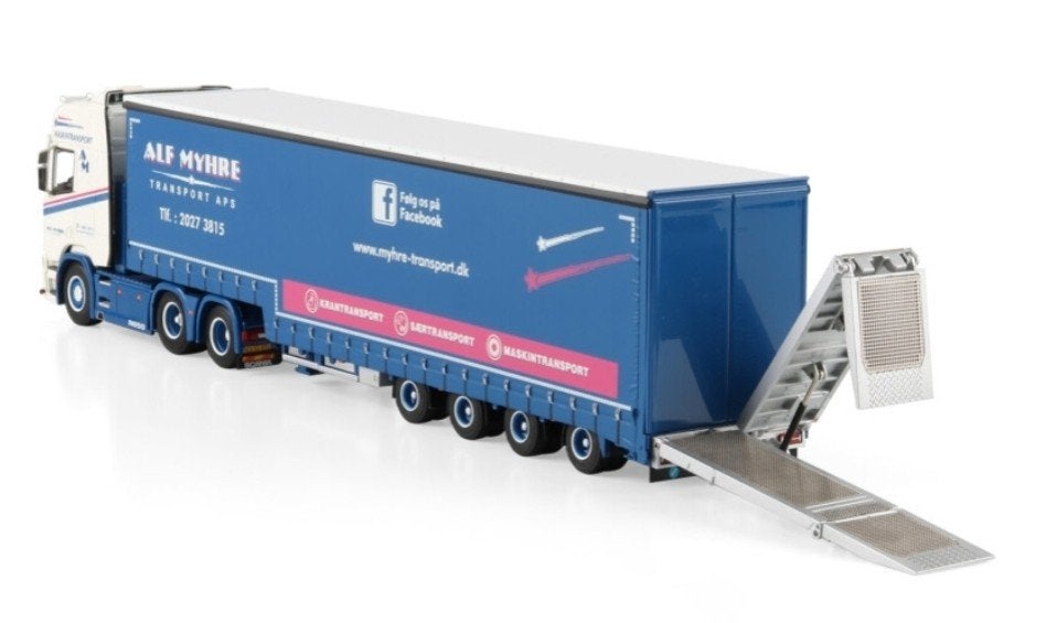 WSI SCANIA R + SEMI SCHUIFZEIL TRAILER + KLEPPEN - ALF MYHRE, Wsi, ., Nieuw, Ophalen of Verzenden