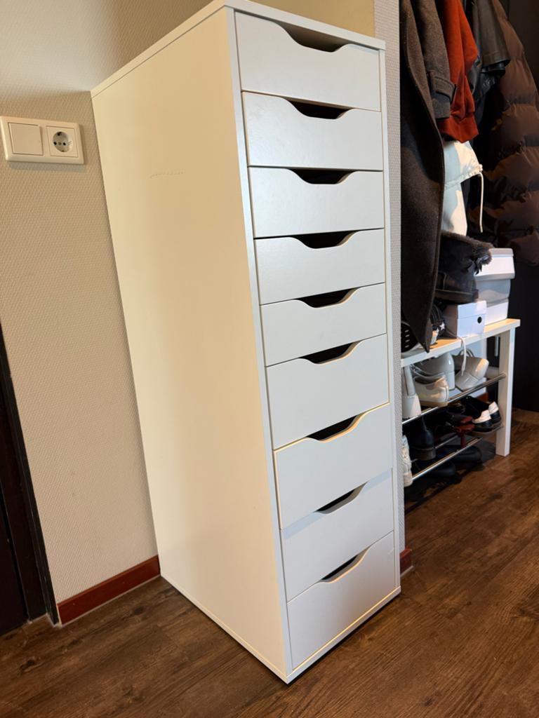 IKEA Alex ladeblok met 9 lades, wit, Huis en Inrichting, Ophalen, Overige materialen, Minder dan 50 cm, Gebruikt