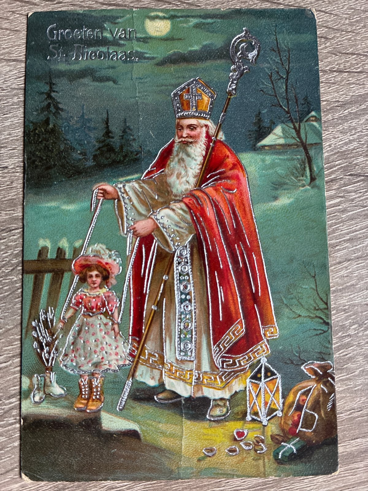 Oude Sinterklaas ansichtkaart met Zwarte Piet, Verzamelen, Ansichtkaarten | Nederland, Ophalen of Verzenden, Voor 1920, Gelopen