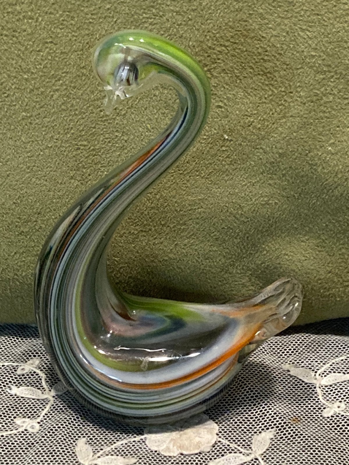 Zwaan Murano glas groen bont gekleurd (140525), Ophalen of Verzenden