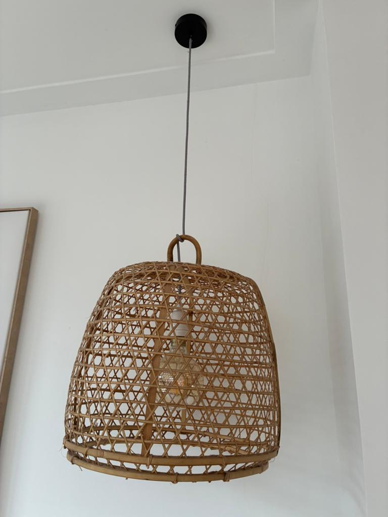Rotan hanglamp - Boheemse stijl, Ophalen, Zo goed als nieuw, Hout, 50 tot 75 cm