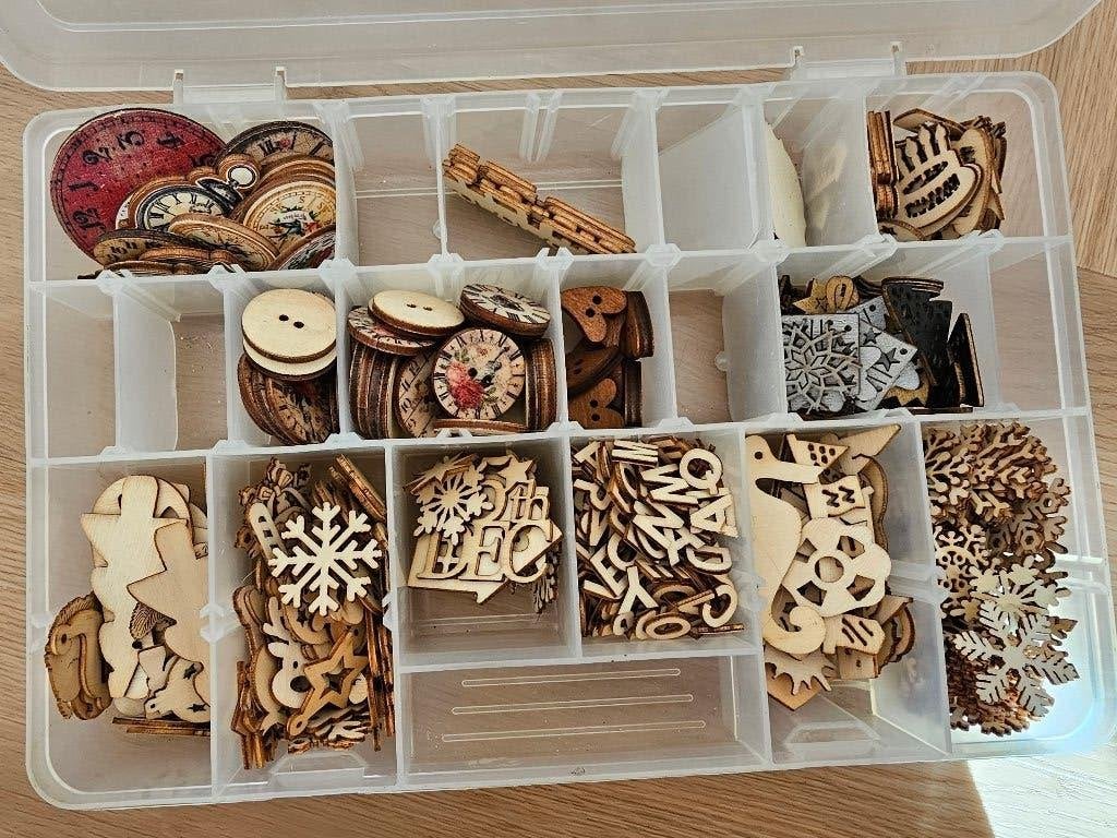 Grote set met houten ornamenten voor scrapbooking, Hobby en Vrije tijd, Ophalen of Verzenden, Nieuw