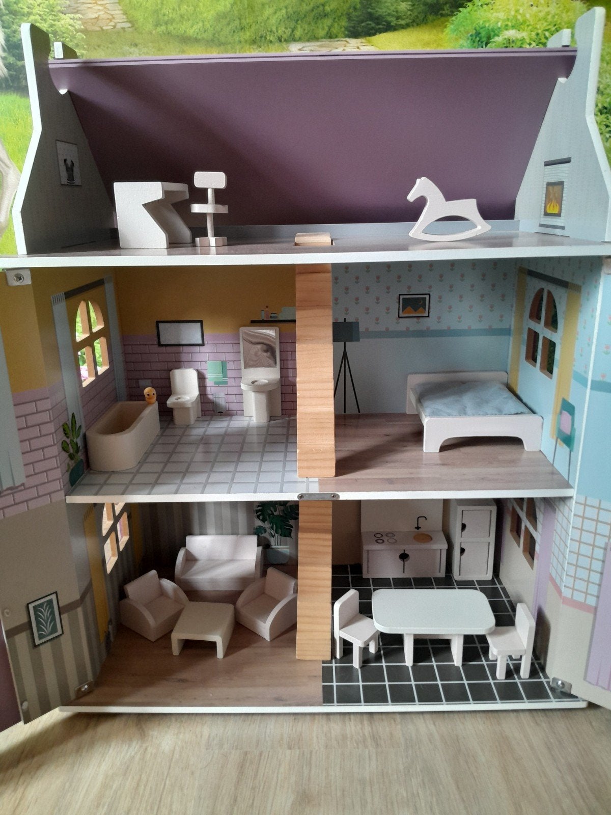 Hout poppenhuis met meubels, Ophalen, Poppenhuis
