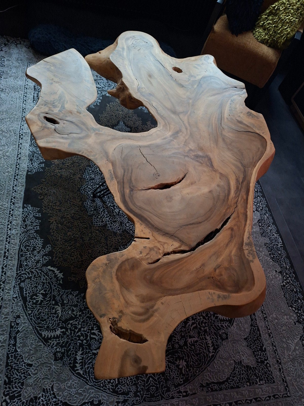 unieke  boomstam salontafel, Ophalen, Rechthoekig, 100 tot 150 cm, 50 tot 100 cm