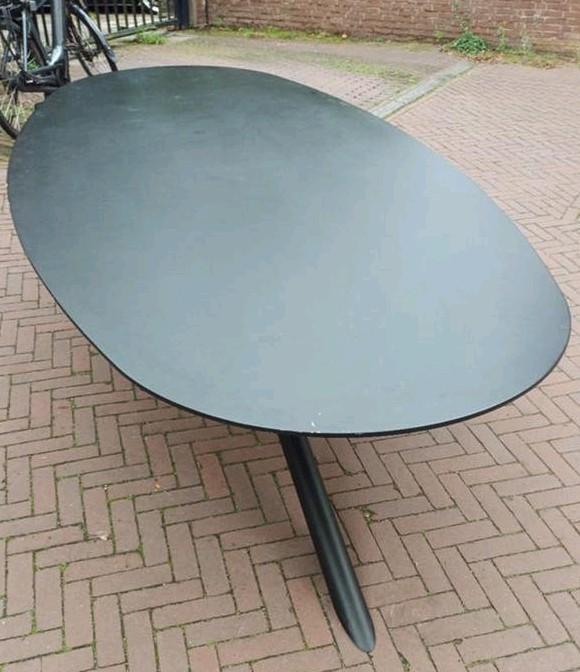 Eettafel vergadertafel tafel zwart mdf staal 280 bij 130, Gebruikt, 100 tot 150 cm, 200 cm of meer, Vijf personen of meer