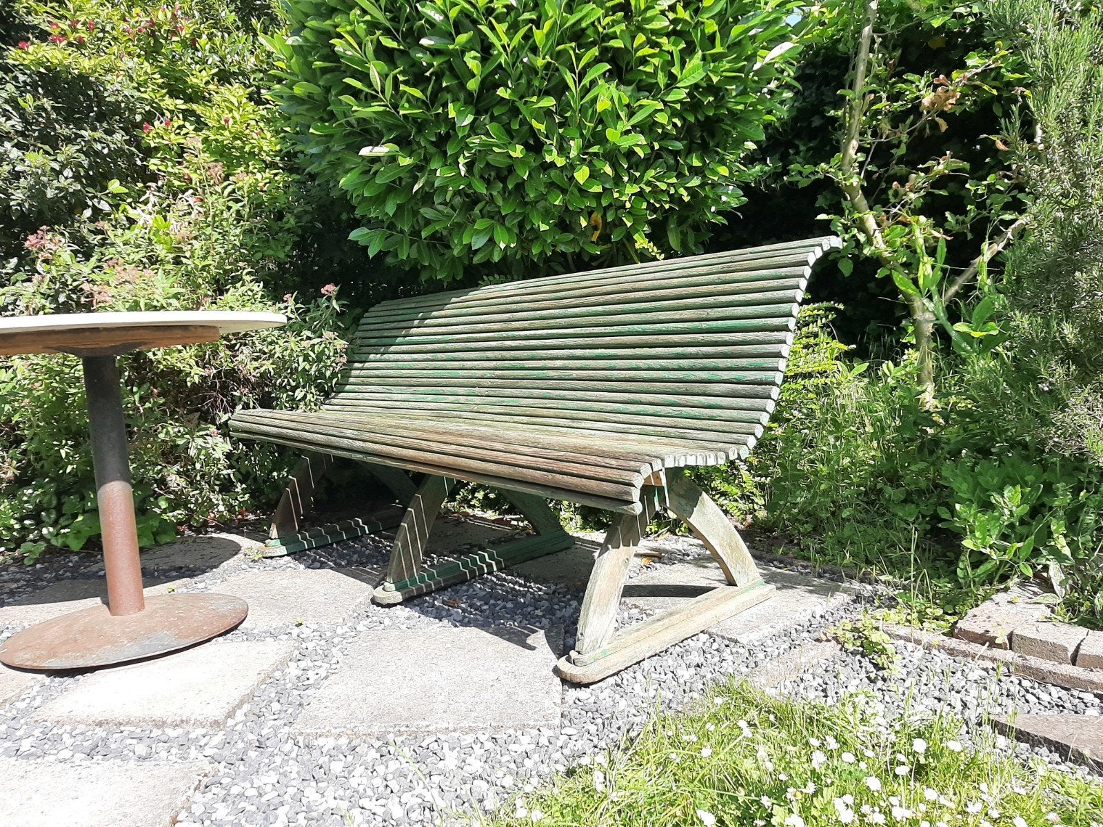 Klassieke Franse tuinbank hardhout (brocante), Ophalen