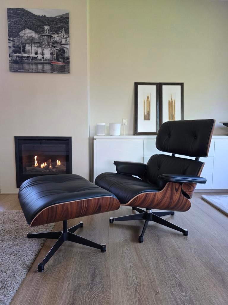 Vitra Eames lounge chair Palissander XL + Ottoman Nieuw, Huis en Inrichting, Ophalen of Verzenden, Nieuw, Leer